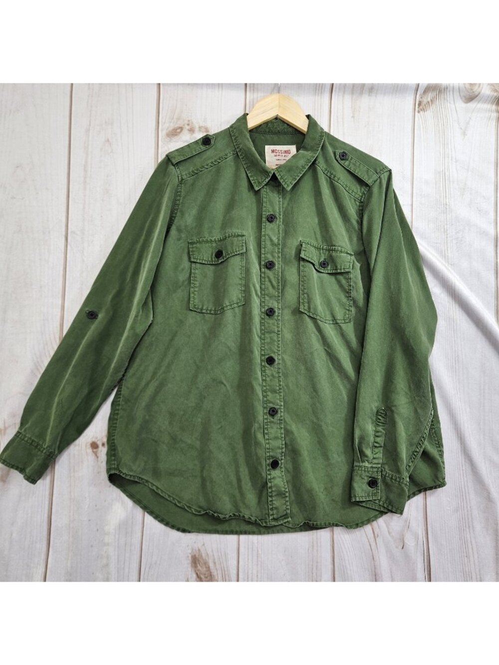Mossimo Supply Co Boyfriend Fit XL Green Lyocell Utility Button Front Shirt Tab
